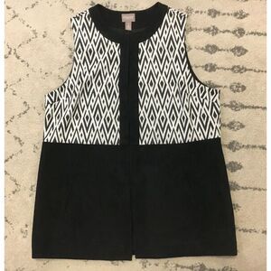 Chicos Faux Jacquard And Suede open vest